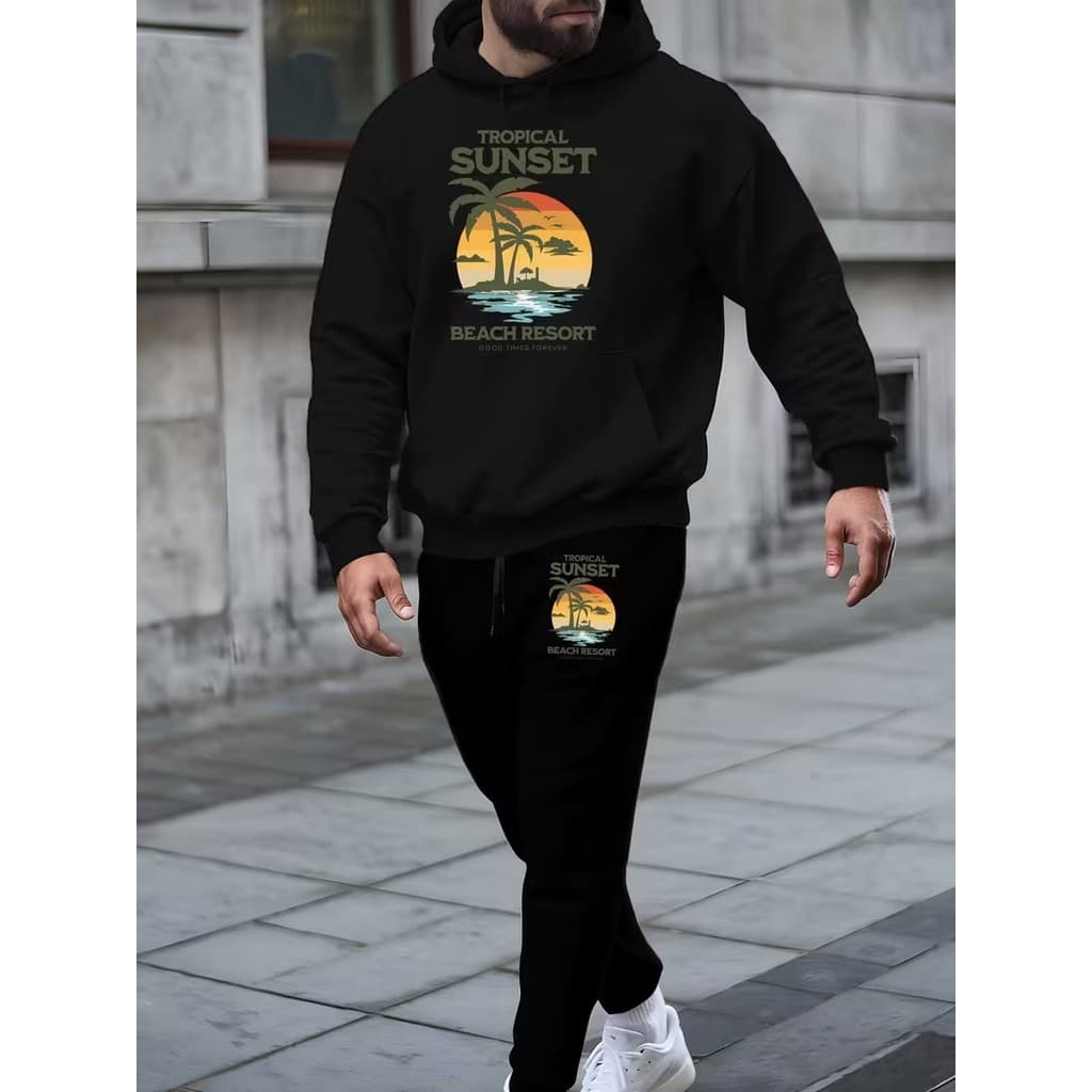 Conjunto Moletom Canguru Masculino Sunset Blusa De Frio + Calça Moletom Estampados Unissex Outono/Inverno