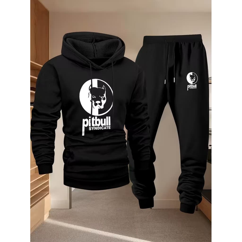 Conjunto Moletom Canguru  Masculino Pitbull Blusa De Frio + Calça Moletom Estampados Unissex Outono/Inverno