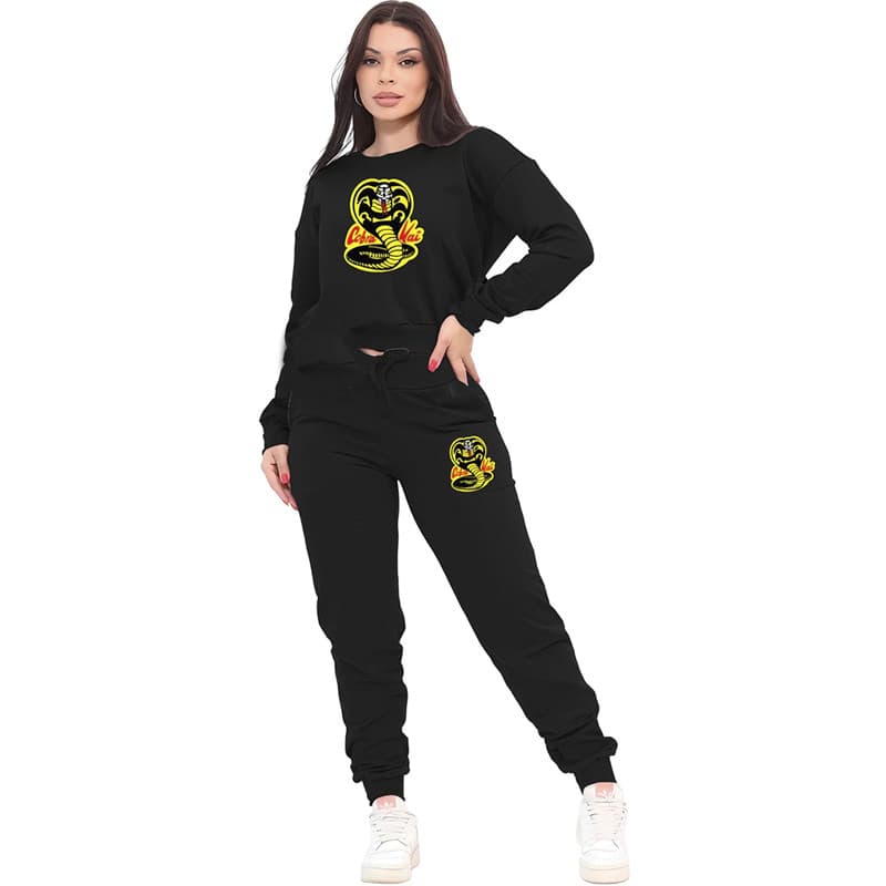 Conjunto Moletom Careca Feminino Cobra Kai Blusa De Frio + Calça Moletom Estampados Unissex Outono/Inverno