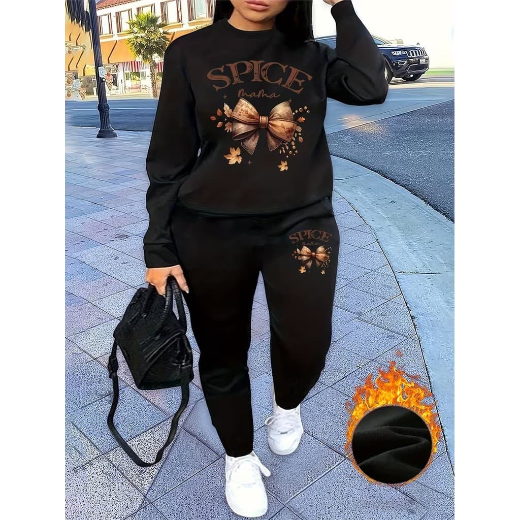 Conjunto Moletom Careca Feminino Spice Mama Blusa De Frio + Calça Moletom Estampados Unissex Outono/Inverno