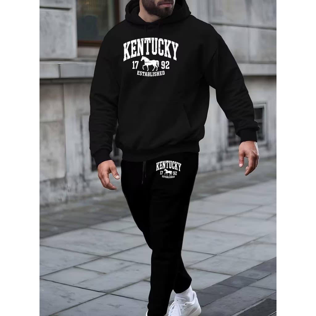Conjunto Moletom Canguru Masculino Kentuky Blusa De Frio + Calça Moletom Estampados Unissex Outono/Inverno