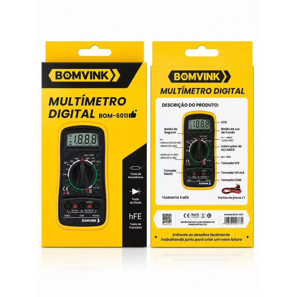 Multímetro Digital Profissional C/ Capacímetro Bateria   BOM-6011