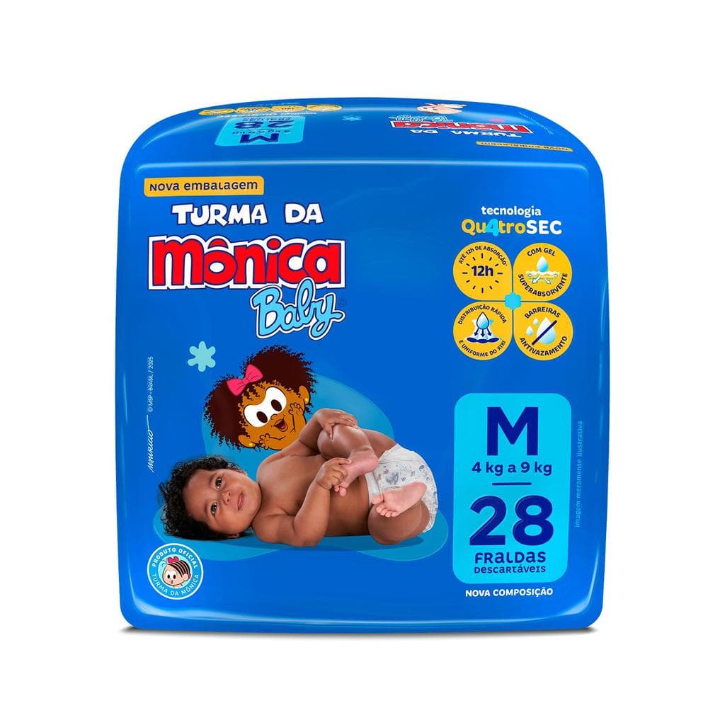 Fralda Turma da Mônica Baby Jumbo M com 28un