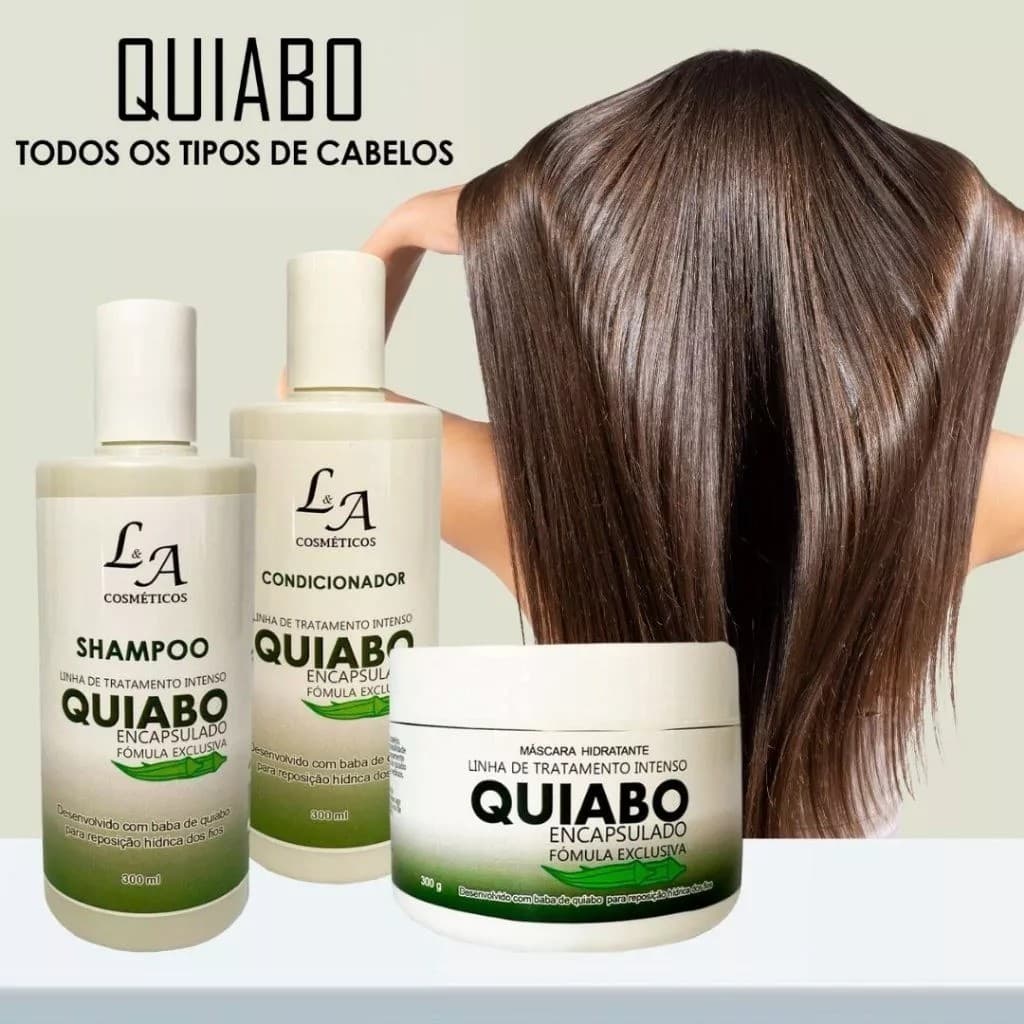 Kit Reconstrução e Hidratação Quiabo Shampoo - Condicionador - Máscara Hidratante L&A Cosméticos 300g