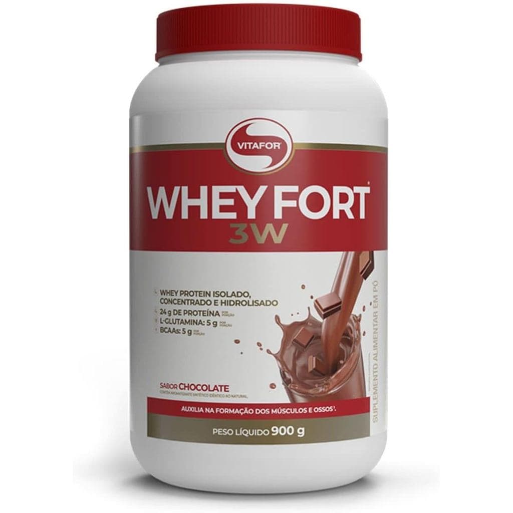 Whey Fort 3W Proteína Whey Protein Hidrolisado Chocolate Vitafor 900g