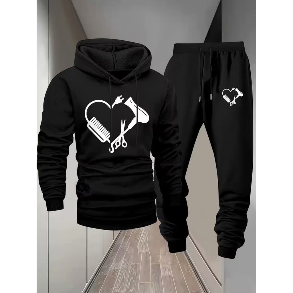 Conjunto Moletom Canguru Masculino Cabeleleiro Blusa De Frio + Calça Moletom Estampados Unissex Outono/Inverno