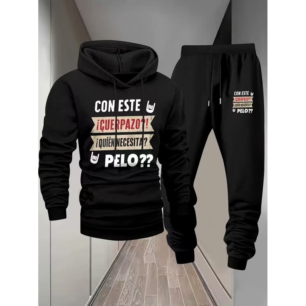 Conjunto Moletom Canguru Masculino Pelo Blusa De Frio + Calça Moletom Estampados Unissex Outono/Inverno