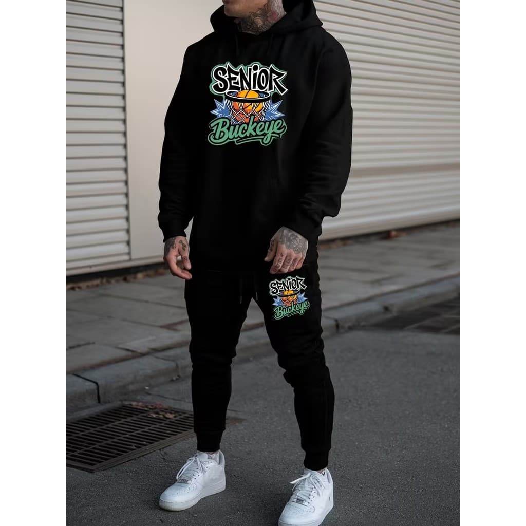 Conjunto Moletom Canguru Masculino Senior Blusa De Frio + Calça Moletom Estampados Unissex Outono/Inverno