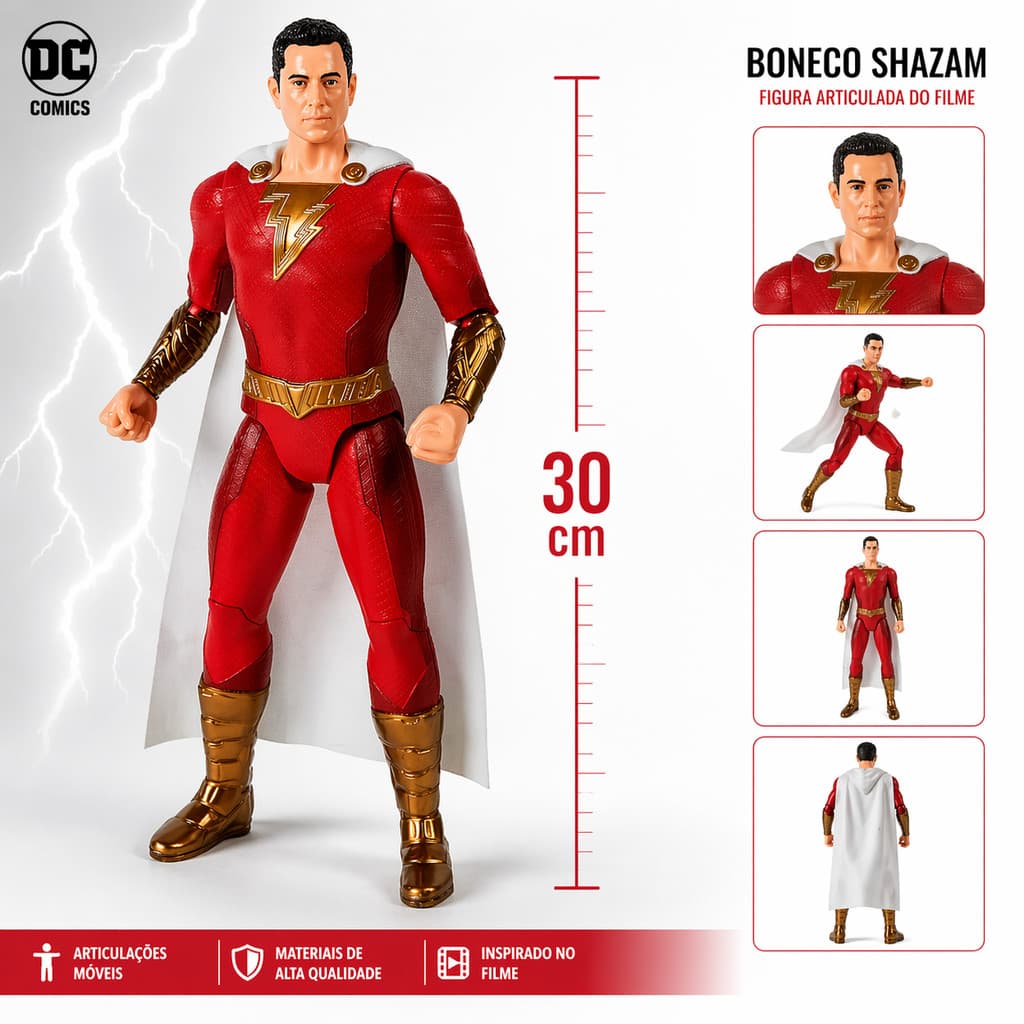 Boneco Shazam 30cm DC Comics  Figura Articulada do Filme