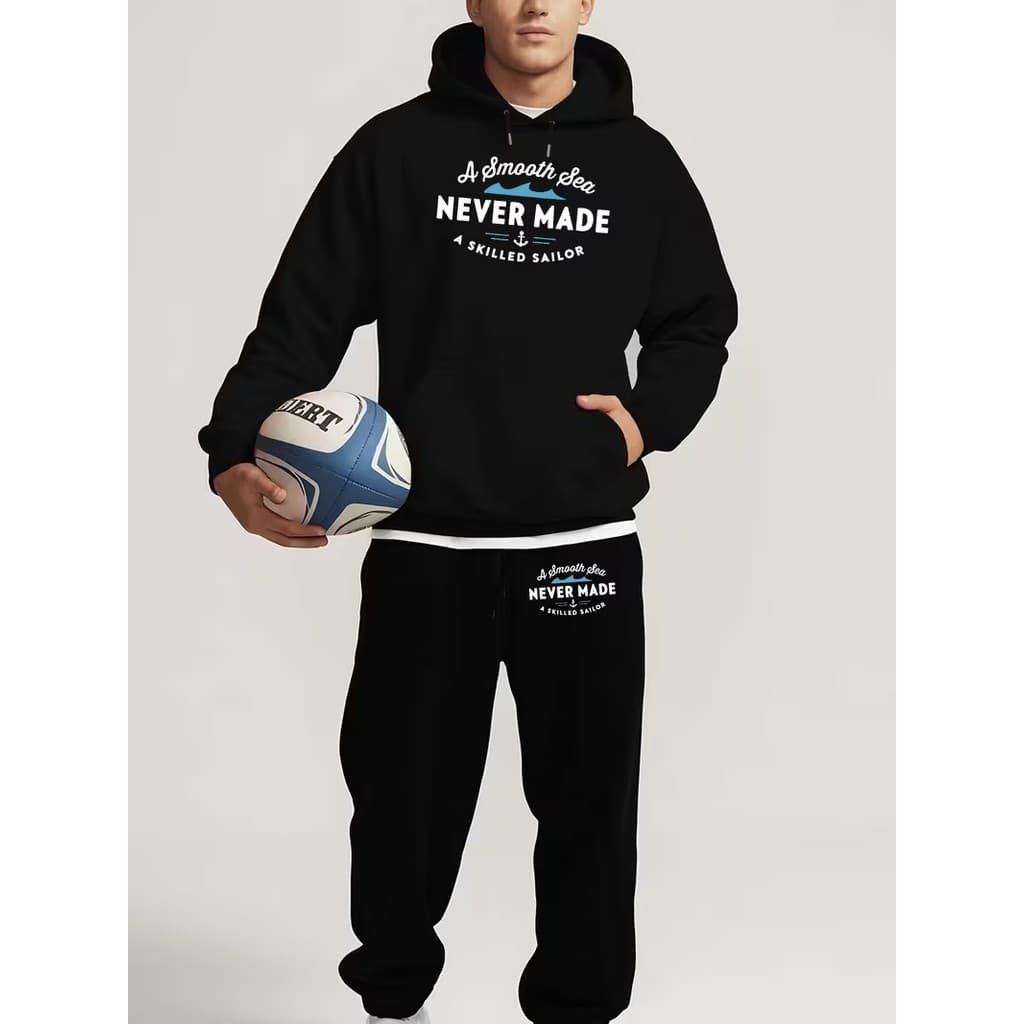 Conjunto Moletom Masculino Never made  Blusa De Frio Canguru Bolso e Capuz + Calça Moletom Estampados Outono/Inverno
