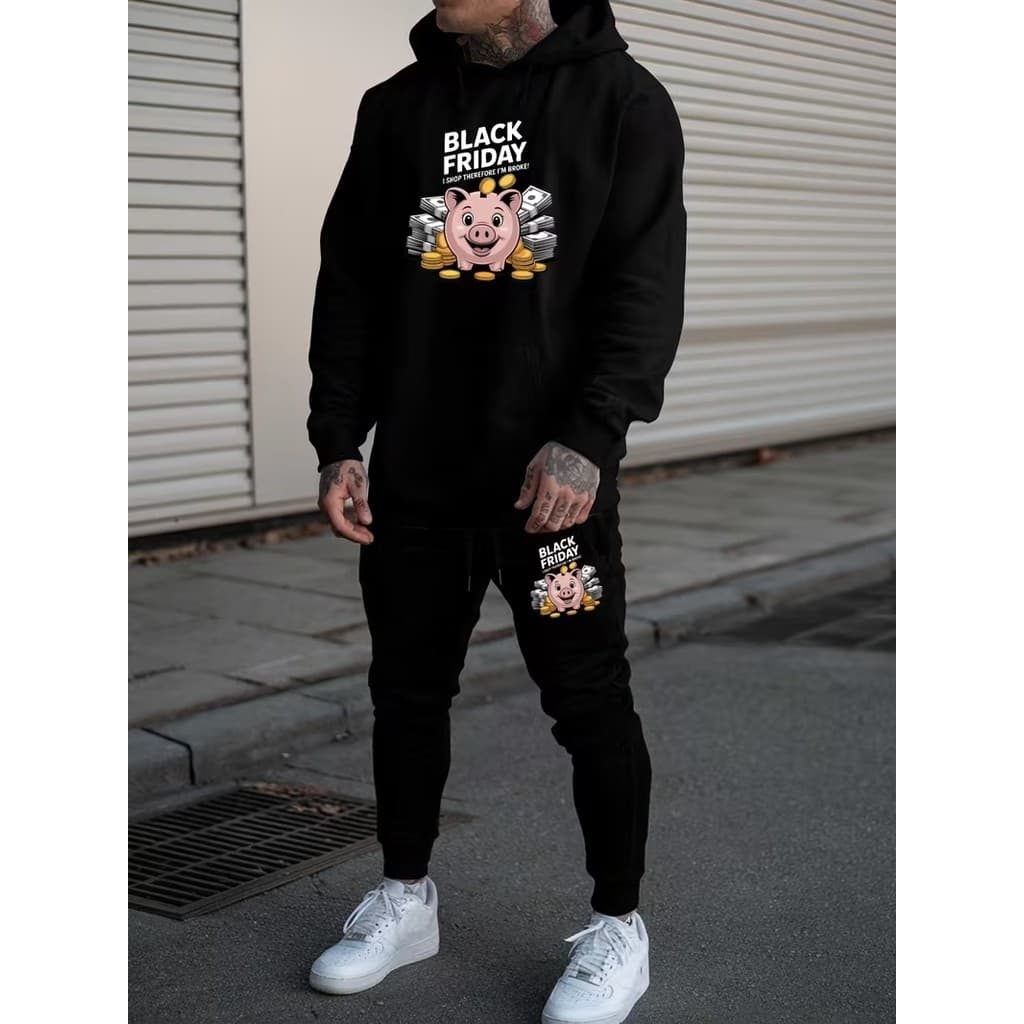 Conjunto Moletom Canguru Masculino Black friday Blusa De Frio + Calça Moletom Estampados Unissex Outono/Inverno