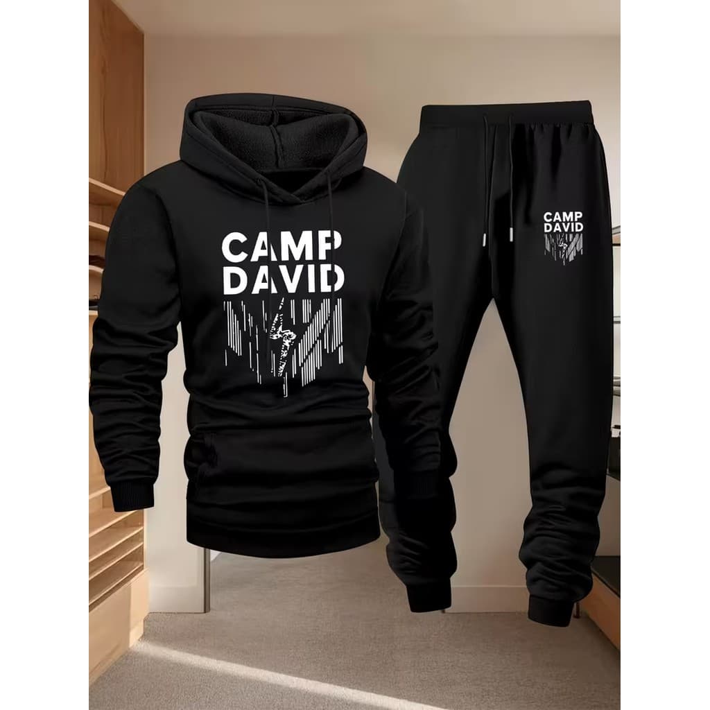 Conjunto Moletom Canguru Masculino David Blusa De Frio + Calça Moletom Estampados Unissex Outono/Inverno