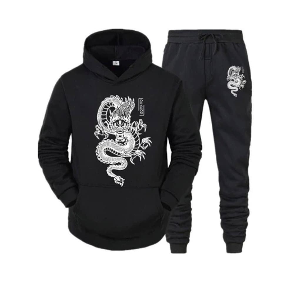 Conjunto Moletom Canguru Masculino Dragão Blusa De Frio + Calça Moletom Estampados Unissex Outono/Inverno