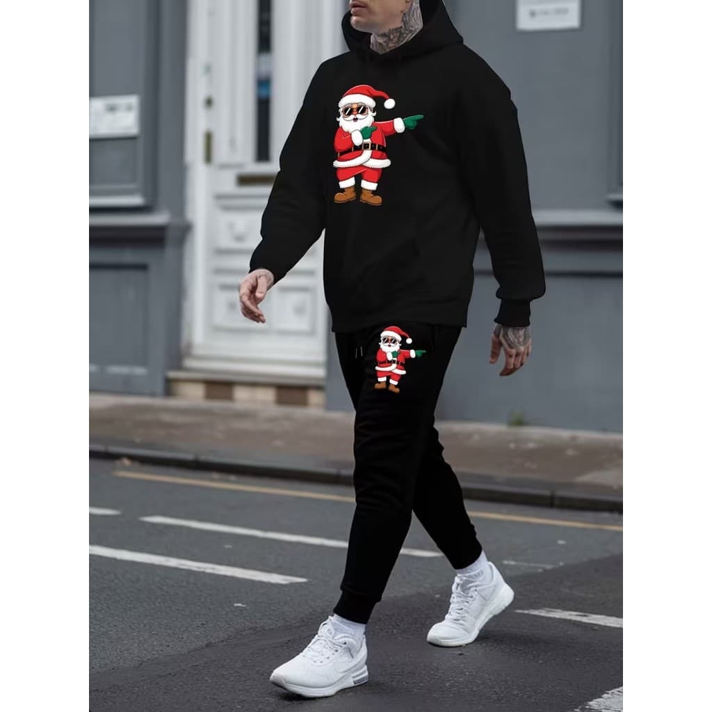 Conjunto Moletom Canguru Masculino Passinho Do Noel Blusa De Frio + Calça Moletom Estampados Unissex Outono/Inverno