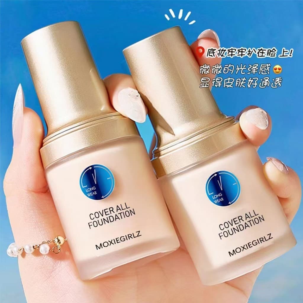 Mousse menina segurando maquiagem base líquida clara corretivo nutritivo da pele brilho não tira maquiagem isolamento à 