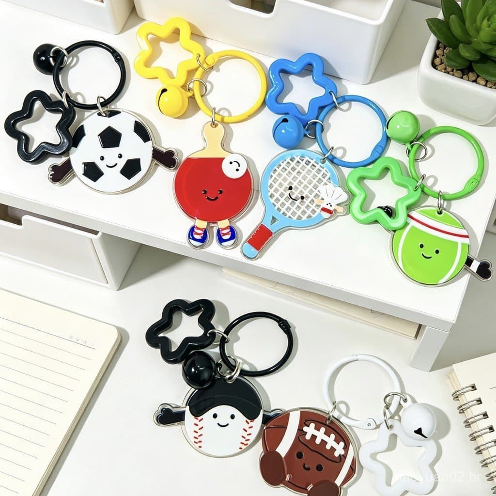 Chaveiro esportivo de acrílico criativo, pingente para mochila, fofo, tênis de mesa, badminton, tênis, oliva YB1L