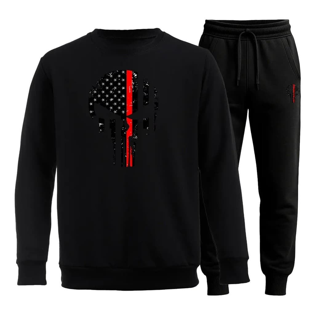 Conjunto Moletom Careca Masculino Caveira Blusa De Frio + Calça Moletom Estampados Unissex Outono/Inverno