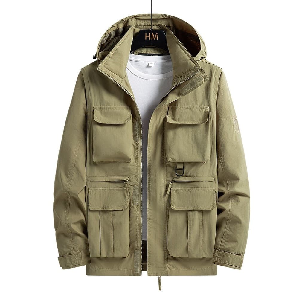 Outono inverno jaqueta masculina manga destacável jaqueta masculina Multi-bolso jaqueta de carga masculina de uma peça c