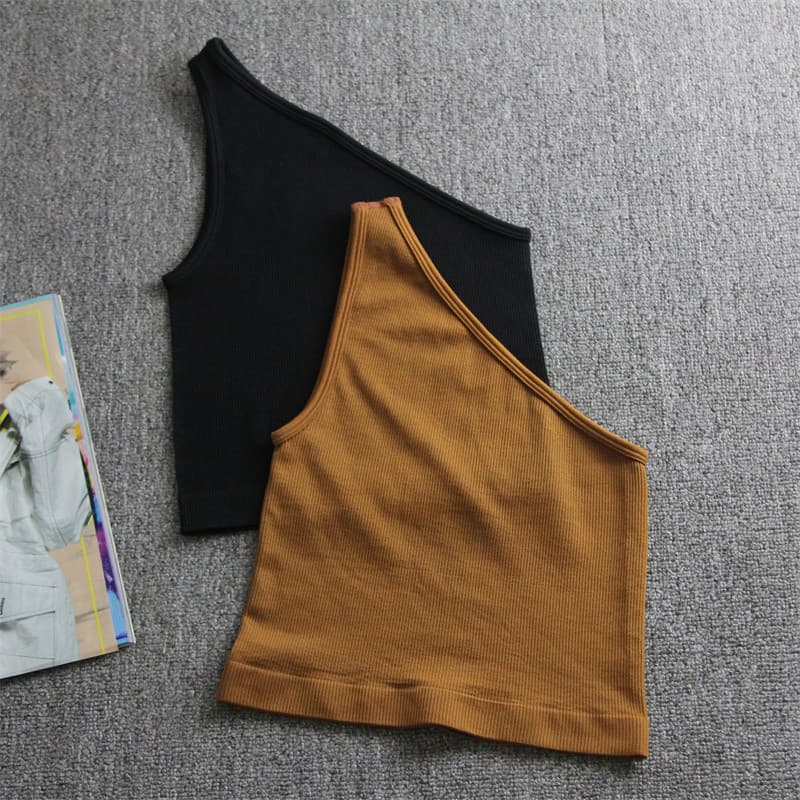 Europeu americano Ultra-fino de um ombro curto yoga colete feminino respirável de secagem rápida roupas de fitness roupa