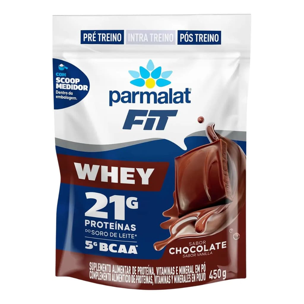Whey Protein Fit Em Pó Concentrado Chocolate 450g Parmalat