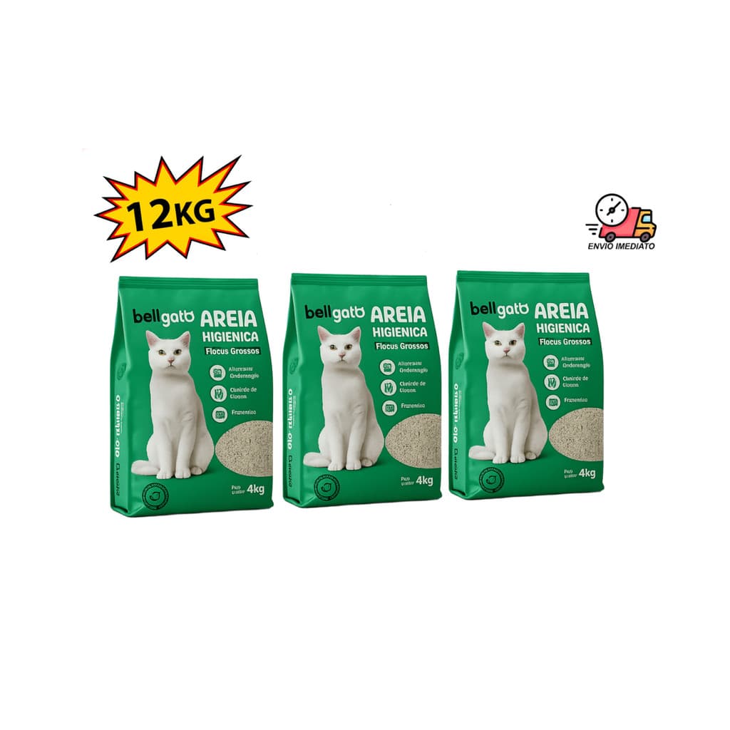 Areia Sanitária Higiênica Para Gatos Anti Odor 4 a 12kg Total Bellgato Grãos Medios verde