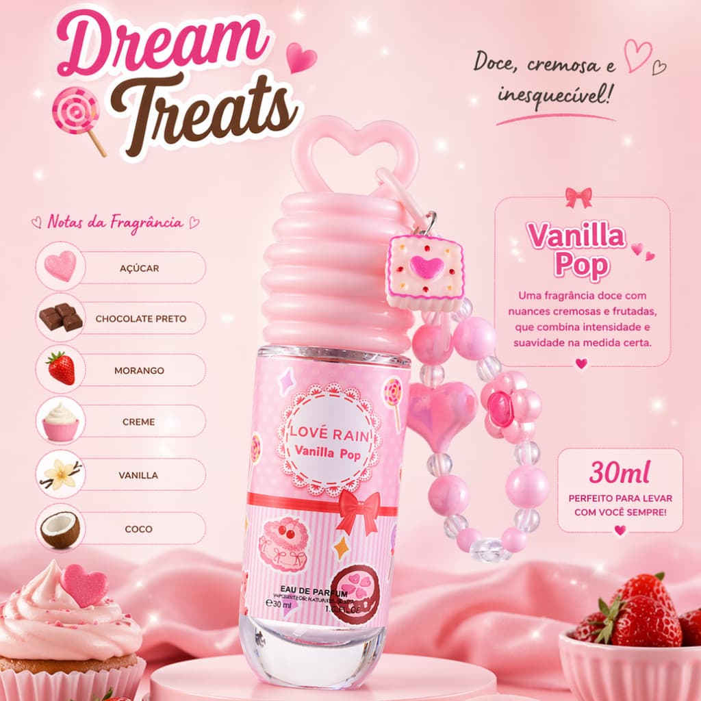 Perfume Importado Pocket Feminino Mini Fragrância Doce Chaveiro Longa Duração Chaveiro Dream Treats 30ml Lové Rain