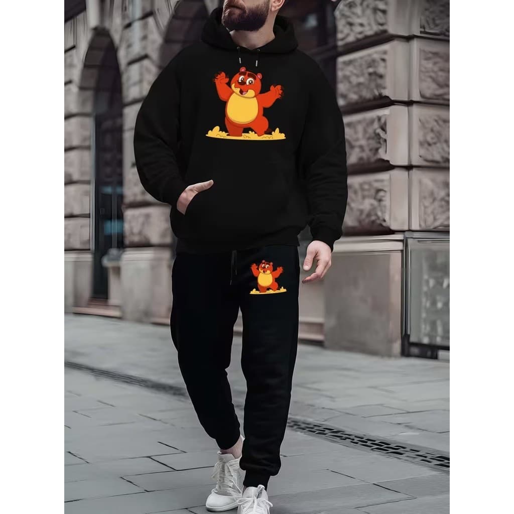 Conjunto Moletom Canguru  Masculino Hello Blusa De Frio + Calça Moletom Estampados Unissex Outono/Inverno