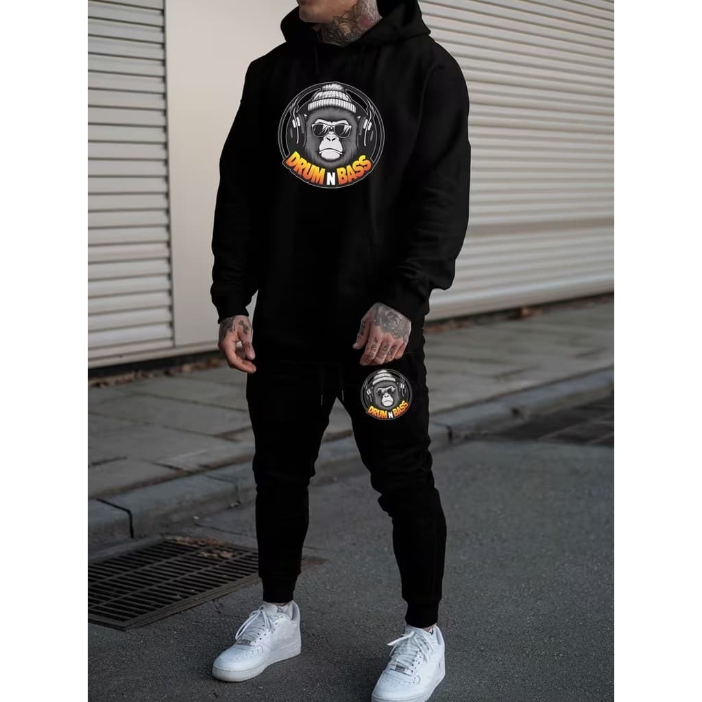 Conjunto Moletom Canguru Masculino Gorila Dj Blusa De Frio + Calça Moletom Estampados Unissex Outono/Inverno
