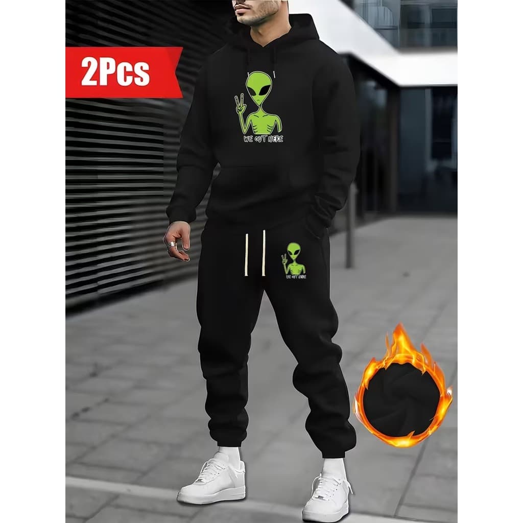 Conjunto Moletom Canguru Masculino Alien Blusa De Frio + Calça Moletom Estampados Unissex Outono/Inverno