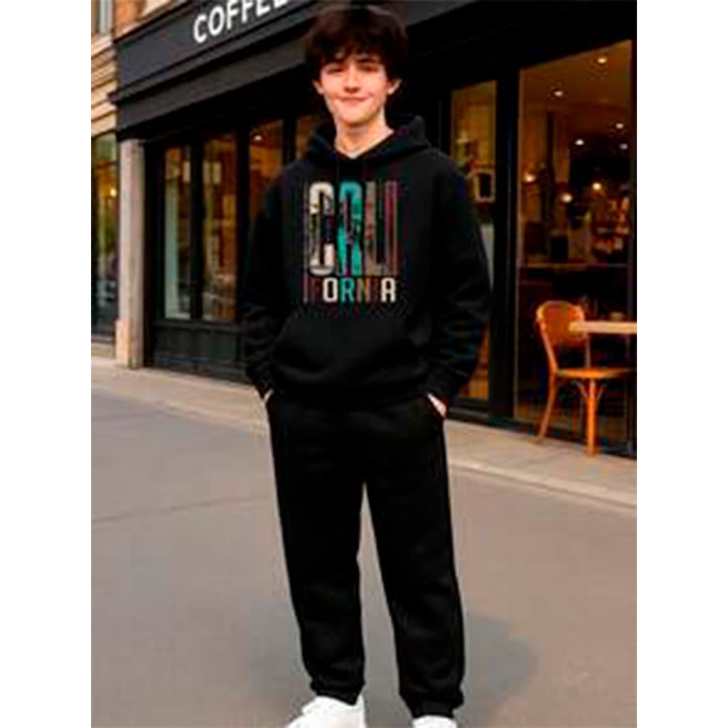 Conjunto Moletom Canguru Masculino Californiaa Blusa De Frio + Calça Moletom Estampados Unissex Outono/Inverno