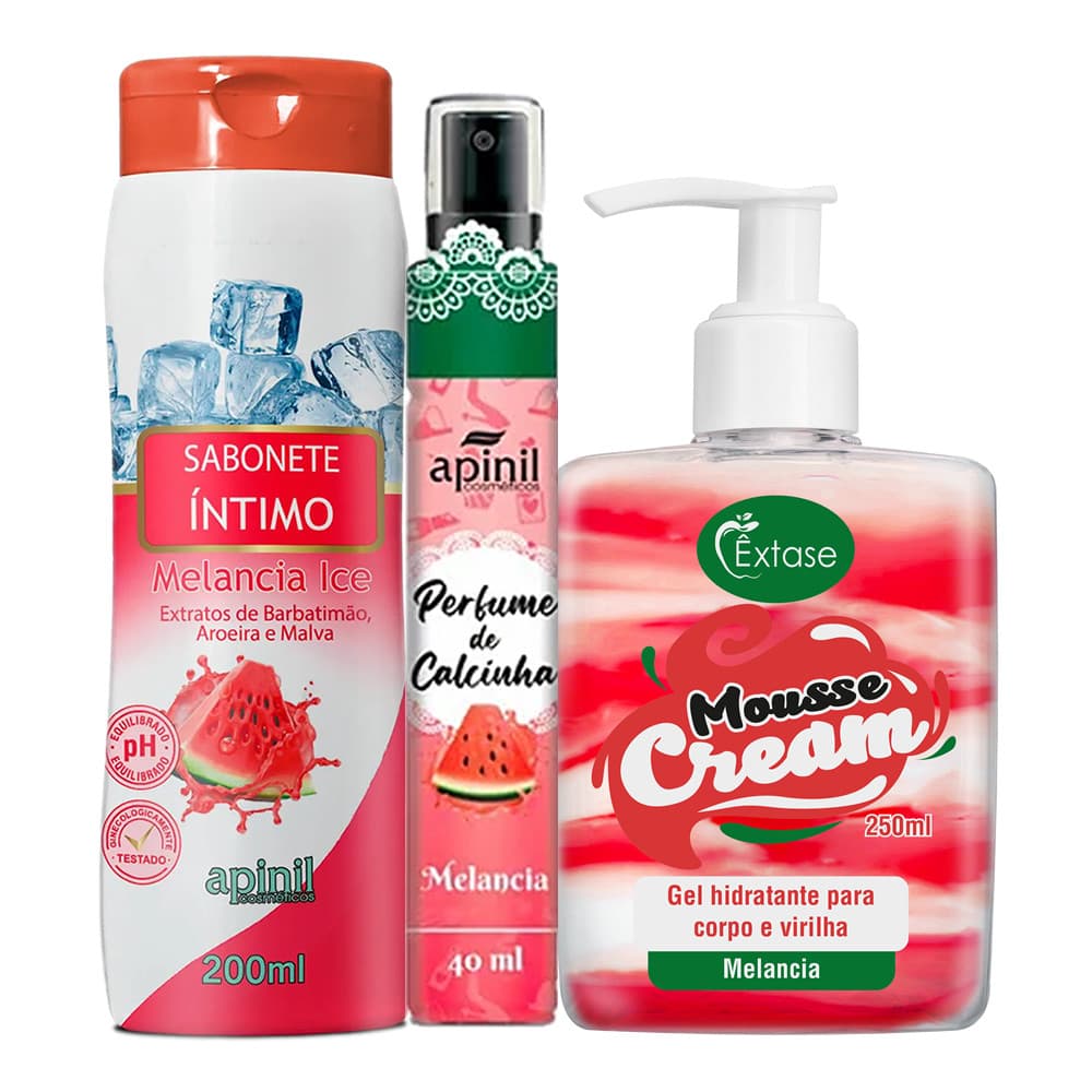 KIT Intimo Êxtase 3 Peças - Hidratante Corporal Beijável + Sabonete Íntimo + Perfume Sensual SEX