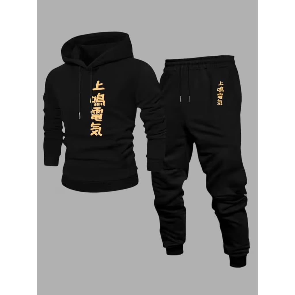 Conjunto Moletom Canguru Masculino Japão Blusa De Frio + Calça Moletom Estampados Unissex Outono/Inverno