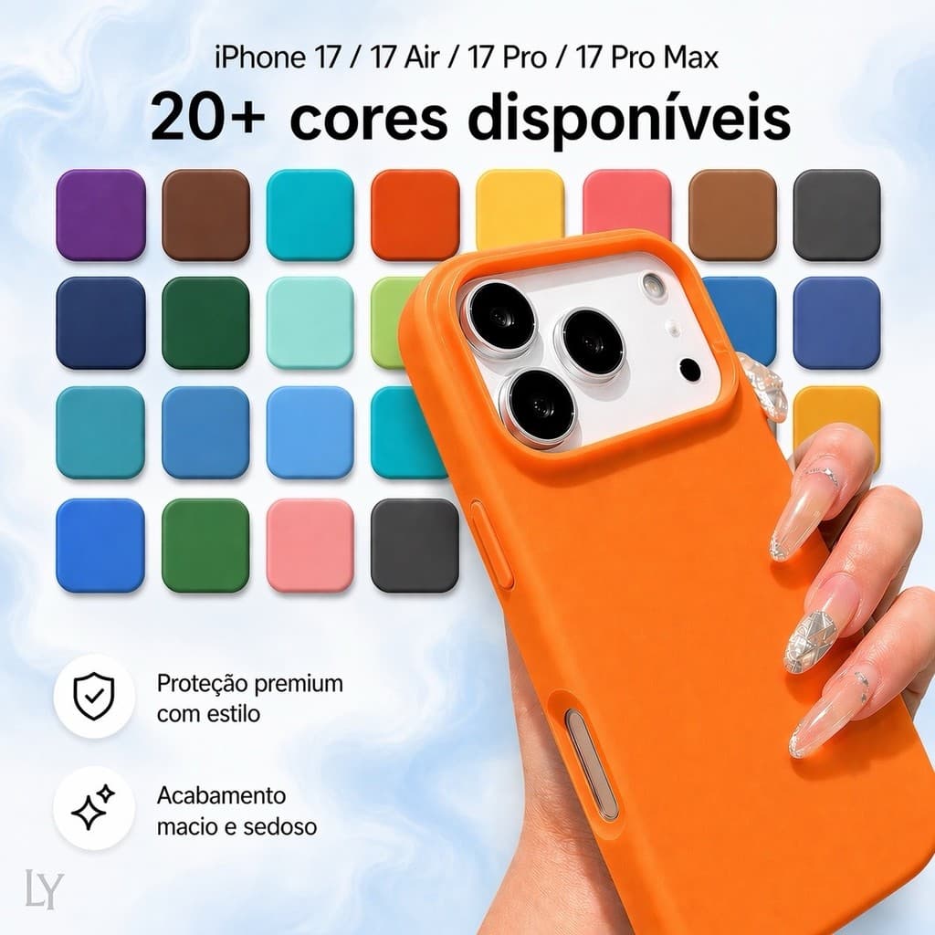 Capa Silicone Aveludada para iPhone 17 / 17 Air / 17 Pro / 17 Pro Max Antichoque Premium Toque Macio