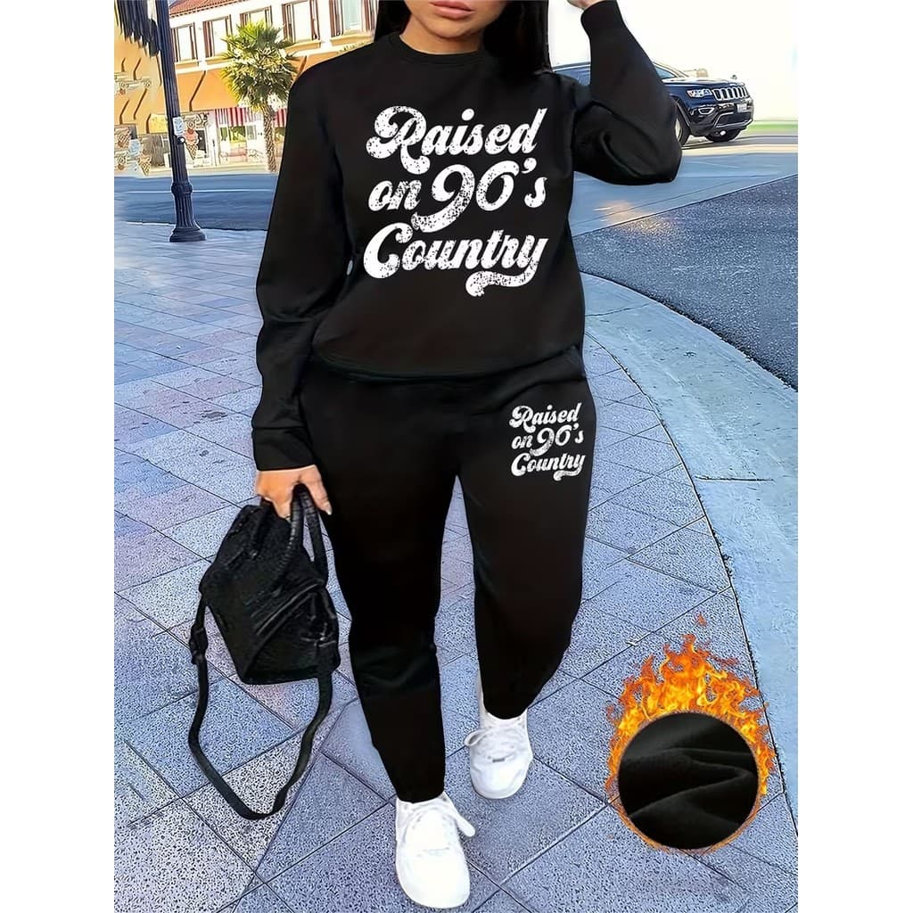 Conjunto Moletom Careca Feminino 90´s Country Blusa De Frio + Calça Moletom Estampados Unissex Outono/Inverno