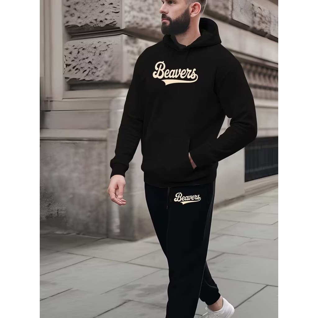 Conjunto Moletom Canguru Masculino Beavers Blusa De Frio + Calça Moletom Estampados Unissex Outono/Inverno