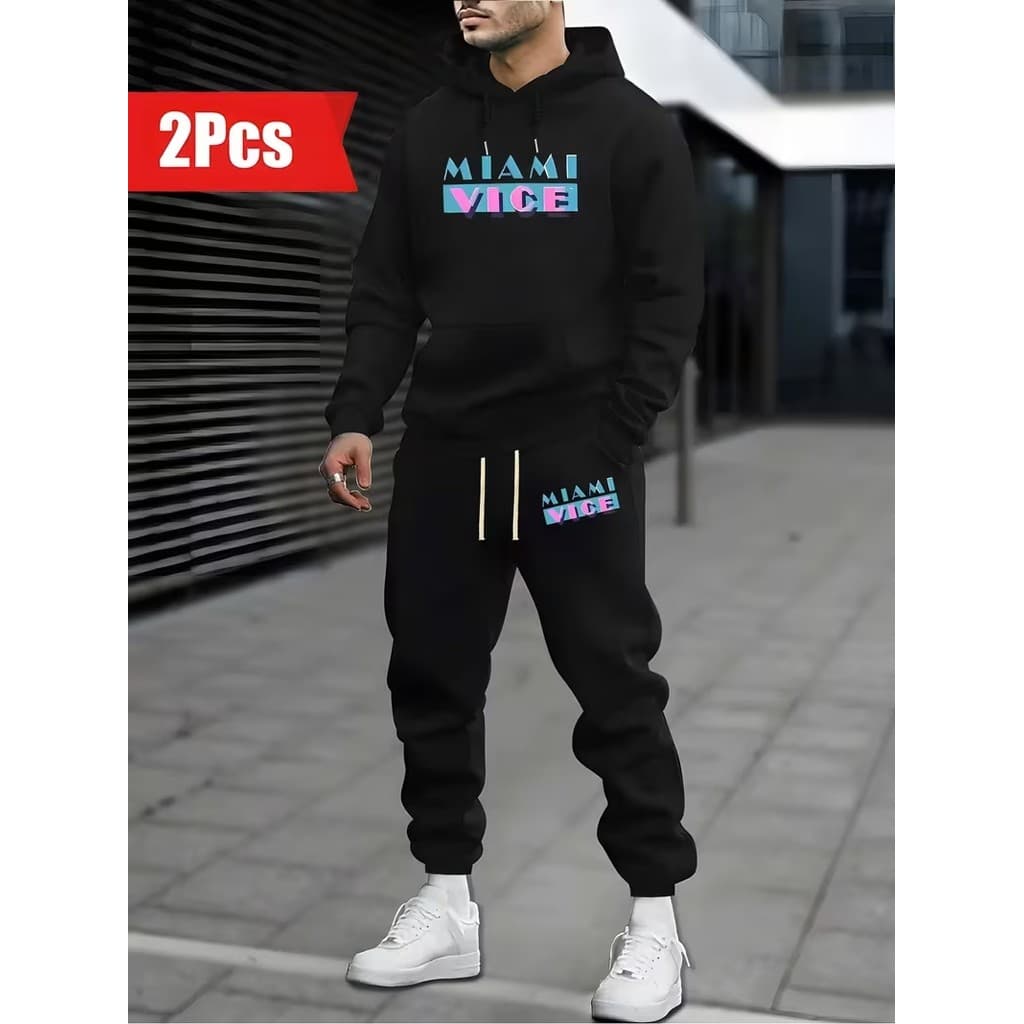 Conjunto Moletom Canguru Masculino Miame Blusa De Frio + Calça Moletom Estampados Unissex Outono/Inverno