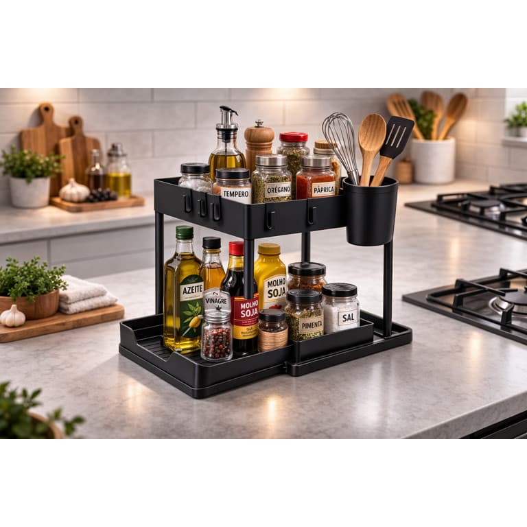 Organizador Multiuso Bandeja 2 Andares Preto Branco Organizador Cozinha Banheiro Lavanderia