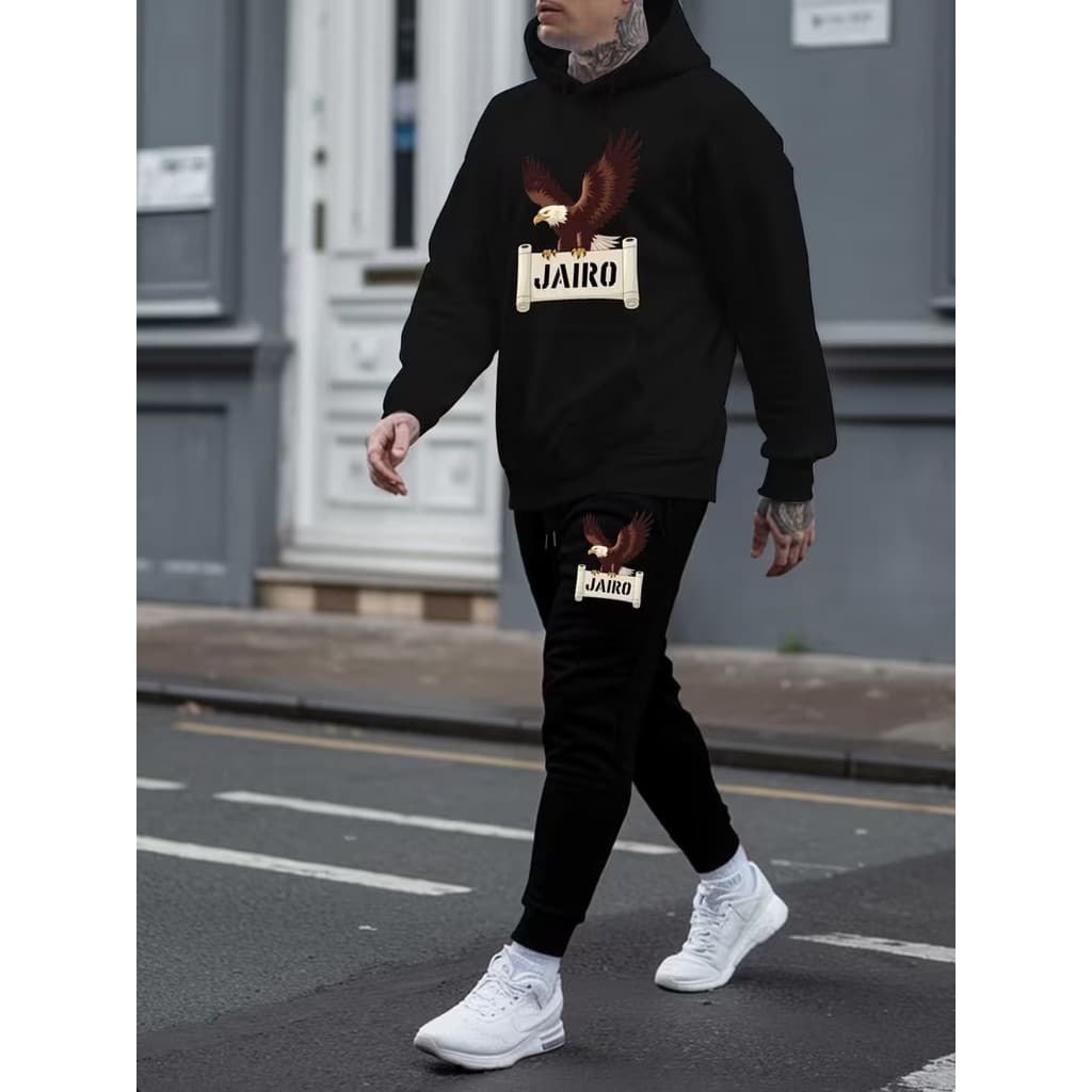 Conjunto Moletom Canguru  Masculino Jairo Blusa De Frio + Calça Moletom Estampados Unissex Outono/Inverno