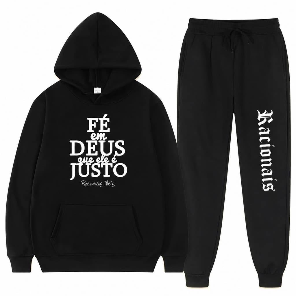 Conjunto Moletom Canguru Masculino Fé em Deus Blusa De Frio + Calça Moletom Estampados Unissex Outono/Inverno