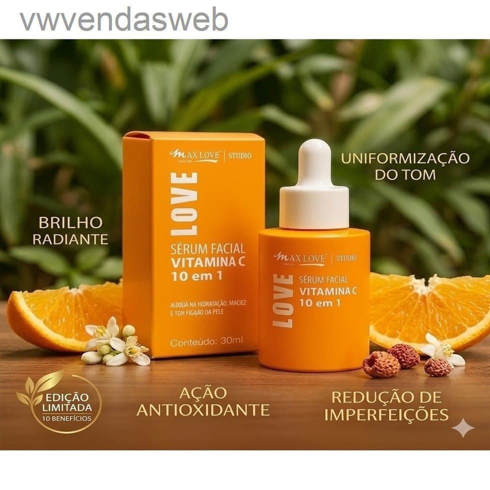 ✨ Sérum Facial Vitamina C 10 em 1 Max Love 30ml – Clareador, Antioxidante e HidratanteL31R3E8K