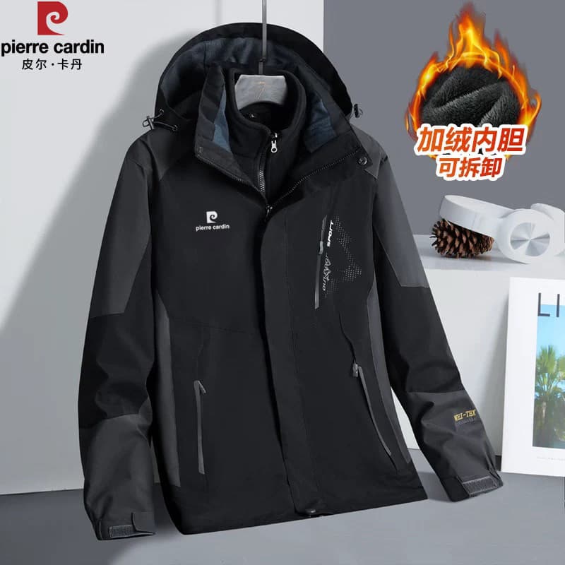 Jaqueta oficial autêntica Pierre Cardan masculina 2025 jaqueta de inverno três em um estilo pai forro de lã jaqueta espe