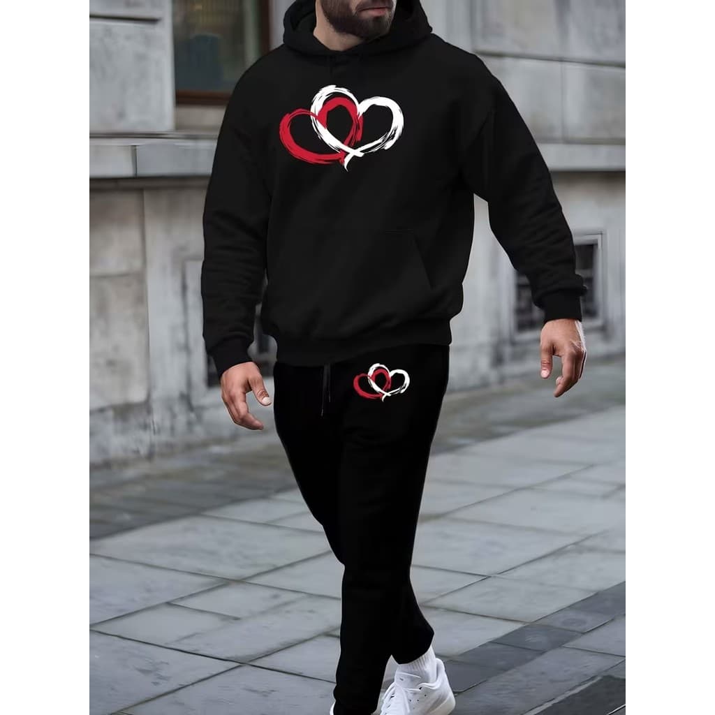 Conjunto Moletom Canguru Masculino Corazon Blusa De Frio + Calça Moletom Estampados Unissex Outono/Inverno