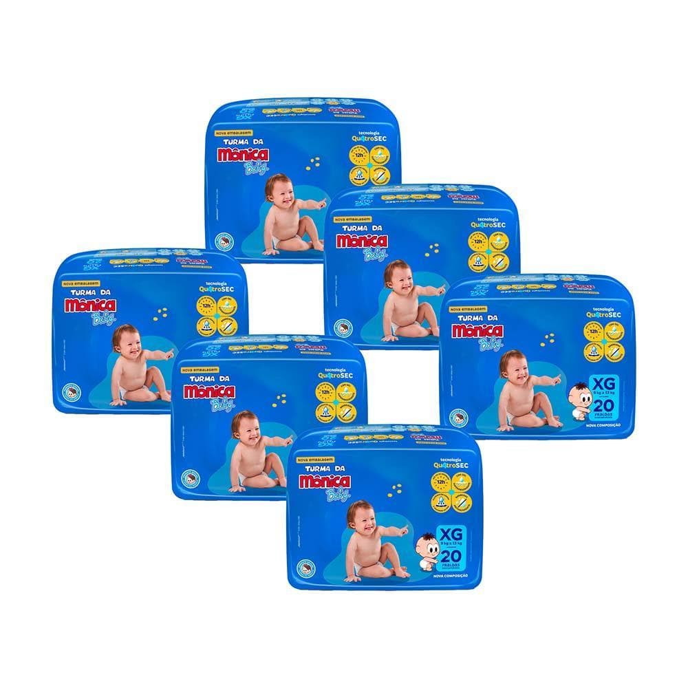 Kit 6 Fraldas Turma da Mônica Baby Jumbo XG com 20un cada