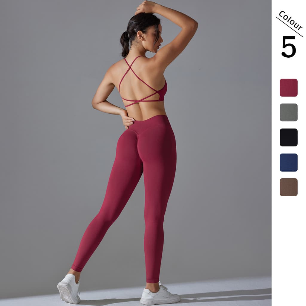 Nova cor sólida sem costura apertada cruz volta esportes roupa interior yoga terno correndo Fitness yoga roupas feminina