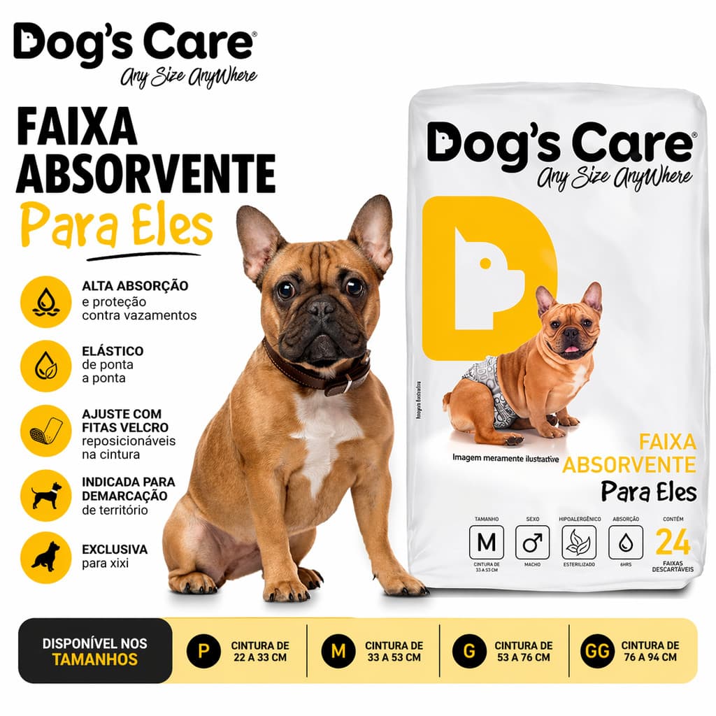 Fralda Higiênica Descartável Pet para Cachorro Macho Dog's Care P M G GG - Vários Tamanhos