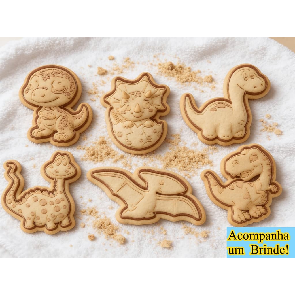 Kit 6 Cortador Marcador Cookie Biscoito Dinossauros. Carimbo de massinha de modelar