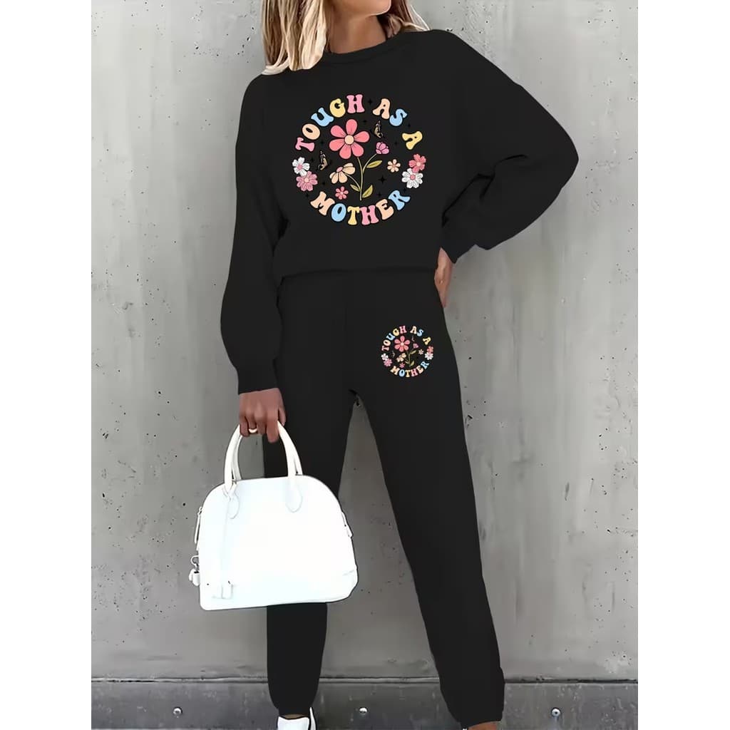 Conjunto Moletom Careca Feminino Tough As A Mother Blusa De Frio + Calça Moletom Estampados Unissex Outono/Inverno