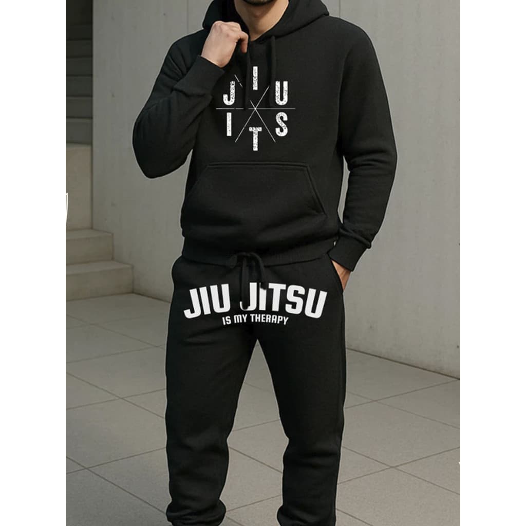 Conjunto Moletom Canguru Masculino Jiu Jitsu Blusa De Frio + Calça Moletom Estampados Unissex Outono/Inverno
