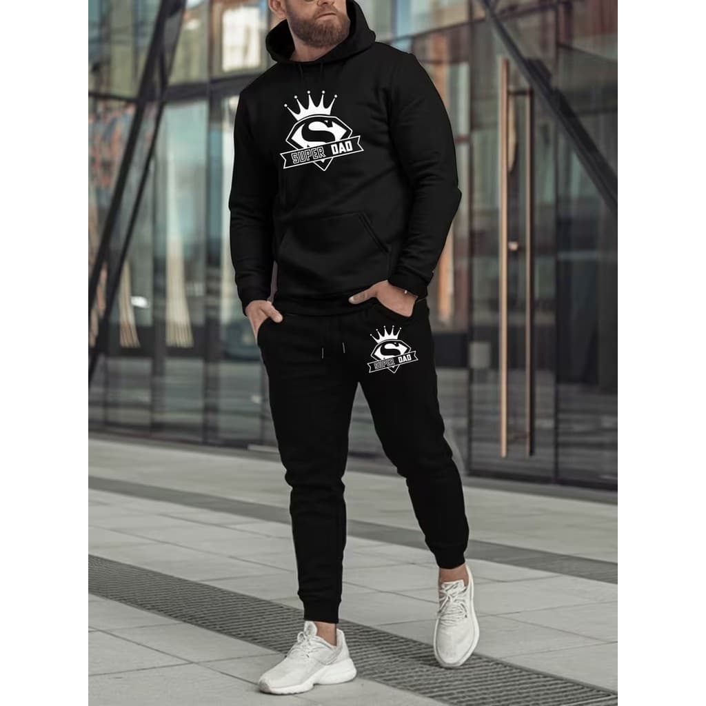Conjunto Moletom Canguru Masculino Super Dad Blusa De Frio + Calça Moletom Estampados Unissex Outono/Inverno