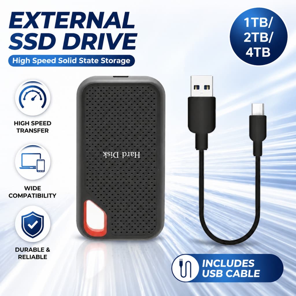 SSD Externo Portátil de Alta Velocidade 1TB/2TB/4TB USB 3.1 Resistente a Choques para PC e Mac